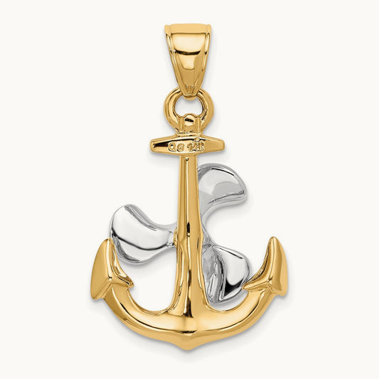 3-D Anchor w/Moveable Propeller Pendant, 14K Two-tone