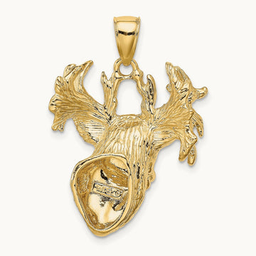 2-D Textured Deer Head Charm, 14K