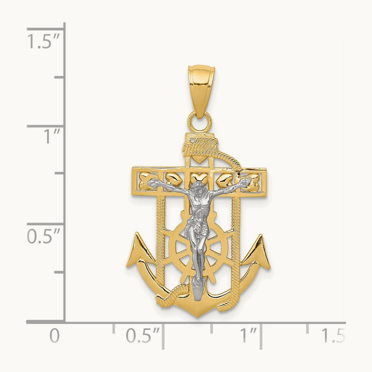 Mariner's Crucifix Pendant — 14K Two-Tone Gold, 33mm