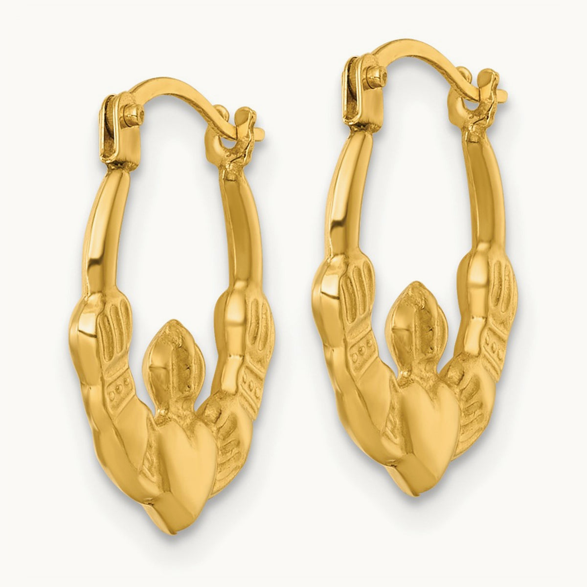 Polished Claddagh Hoop Earrings, 14K