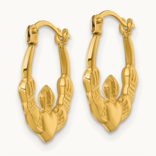 Polished Claddagh Hoop Earrings, 14K