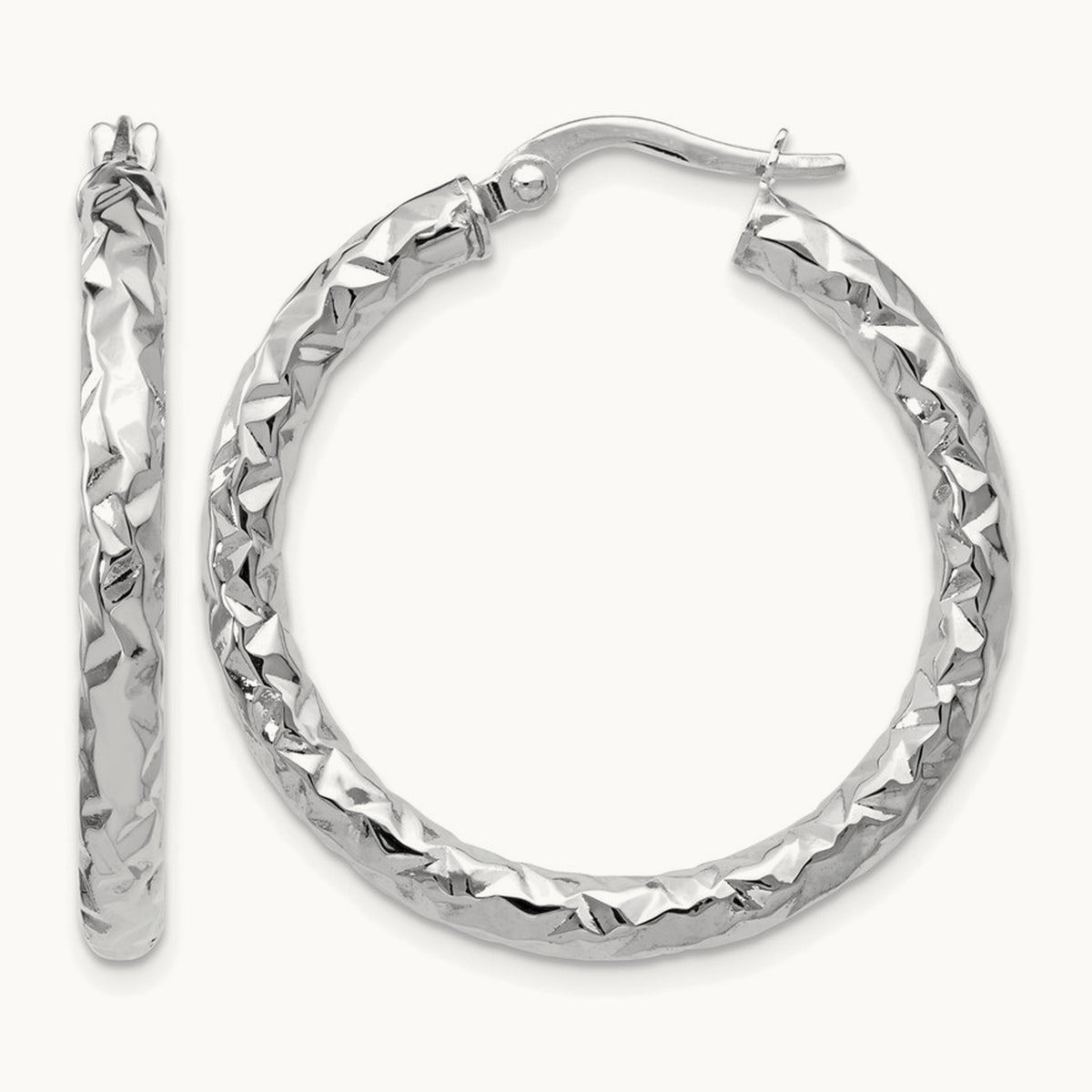 ForeverLite Polished and Textured Hoop Earrings — Leslie's — 10K White Gold, 24mm