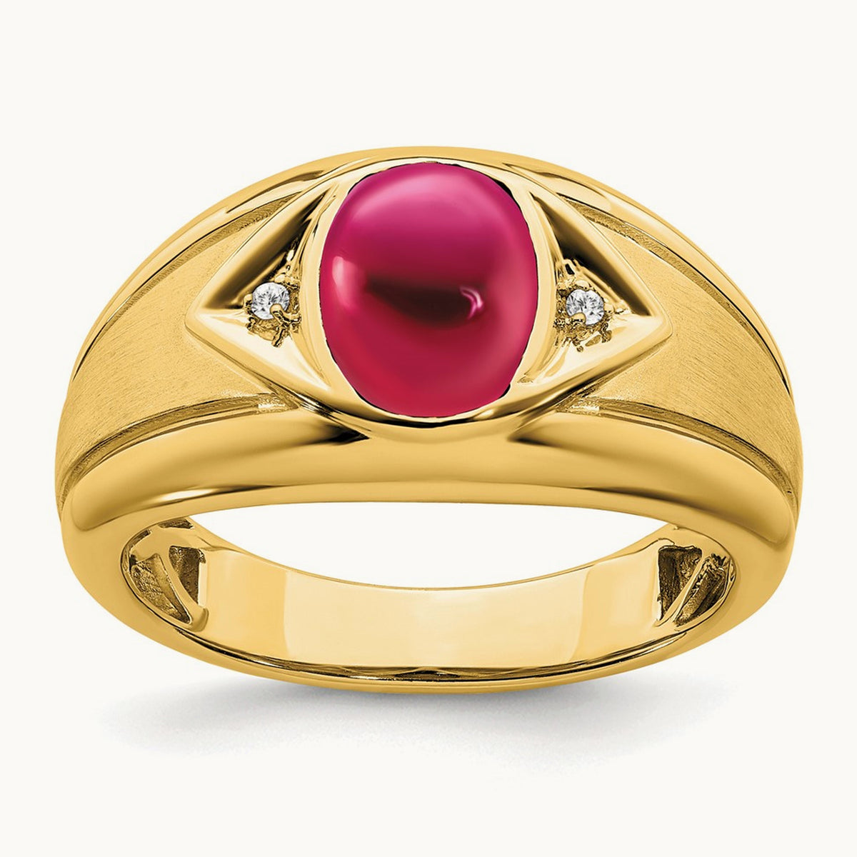 Created Ruby and Lab-Grown Diamond Men's Ring — 14K Yellow Gold, 10