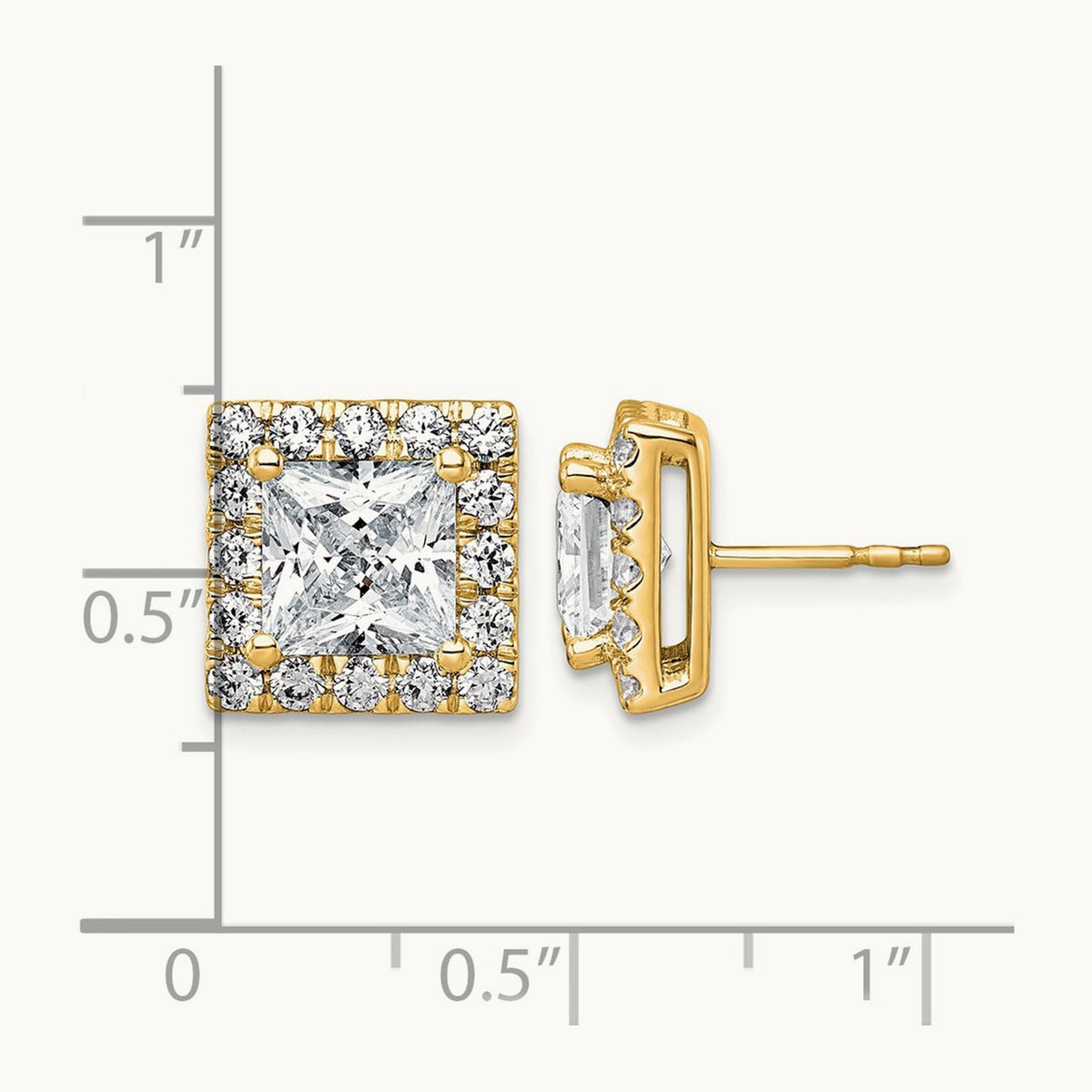 Princess Halo Post Earrings, 0.50-7.50 ct tw Lab-Grown Diamond — 5 ct, 14K Yellow Gold