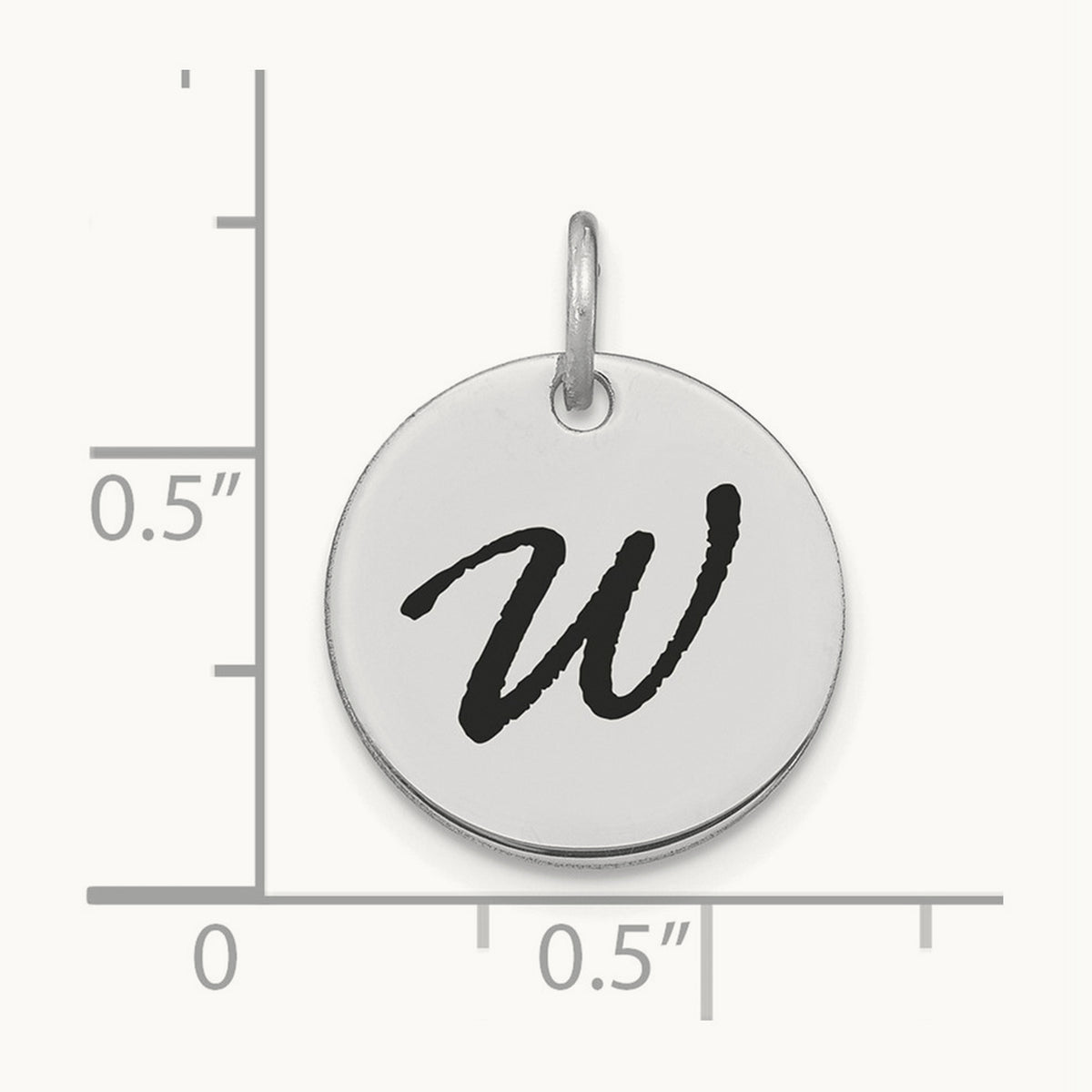 Polished Black Enamel Initial Disk Charm — 14K White Gold, W