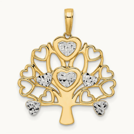 Diamond-cut Heart Tree of Life Pendant, 14K with White Rhodium