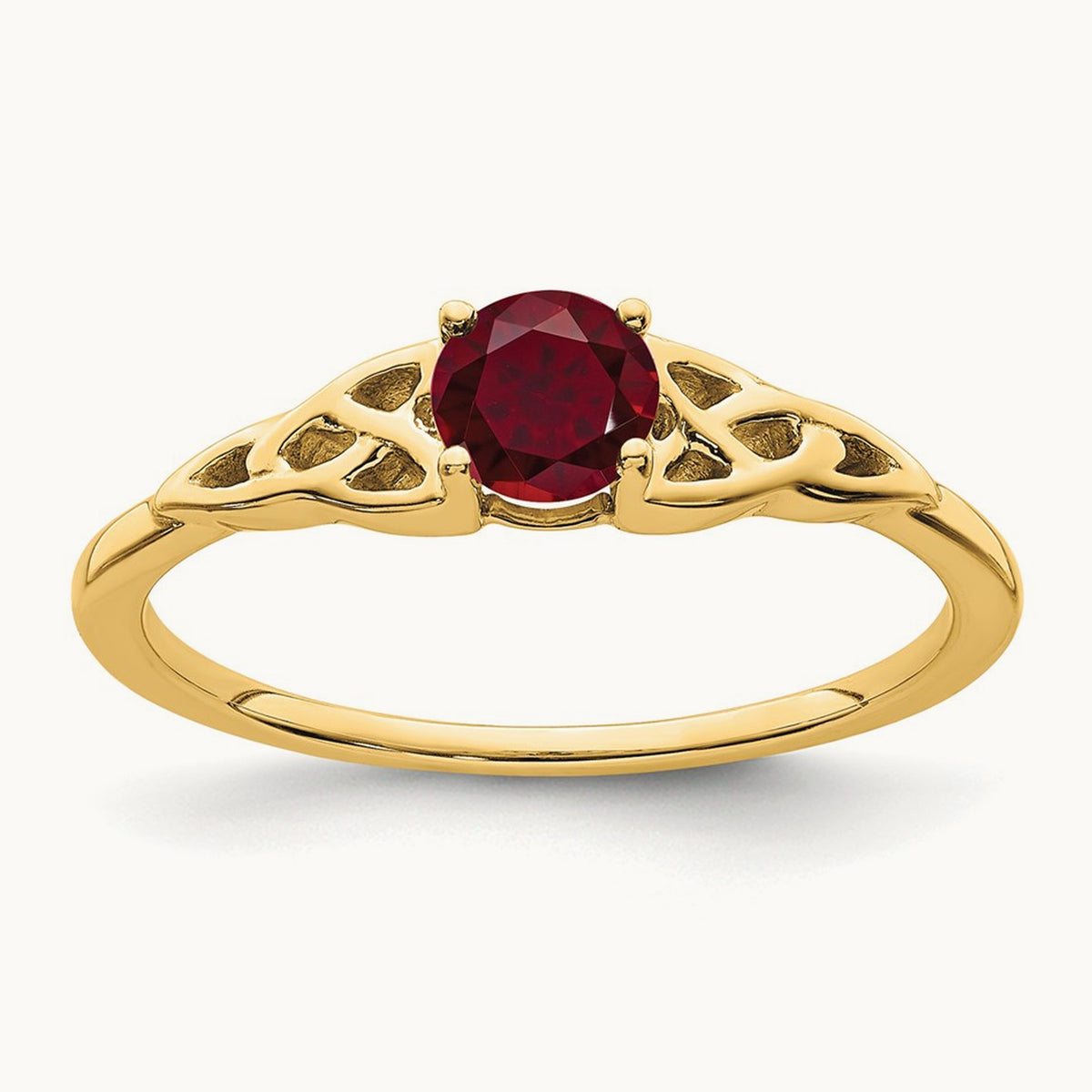 Created Ruby Celtic Knot Ring — 14K Yellow Gold, 7