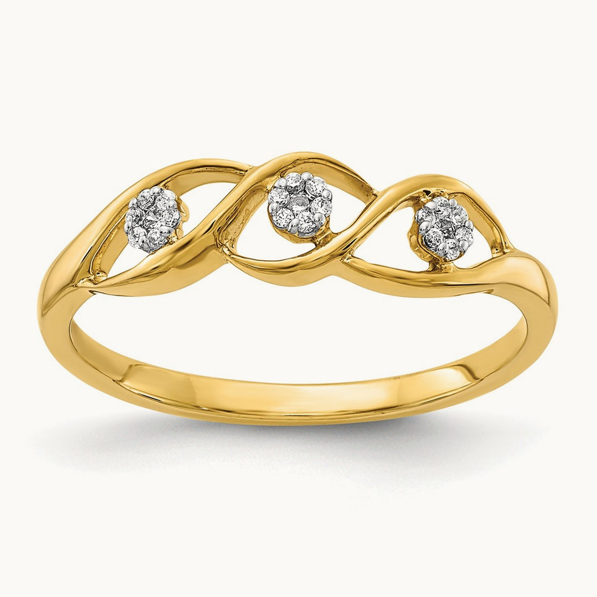 Polished Diamond Wave Ring, 14K Gold