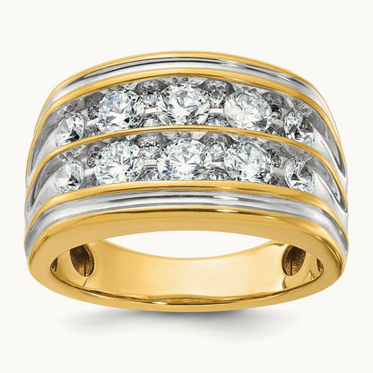 w/ White RH IBGoodman Men's Polish/Grooved 2-Row Dia Ring, 14K