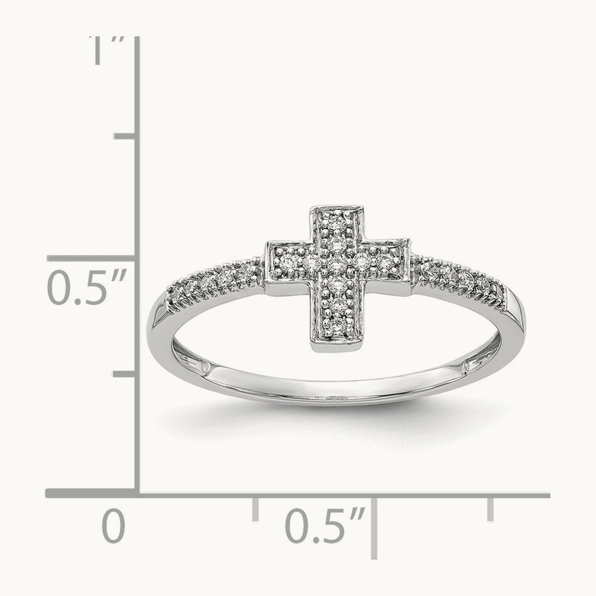 Polished Diamond Cross Ring, 14K White Gold