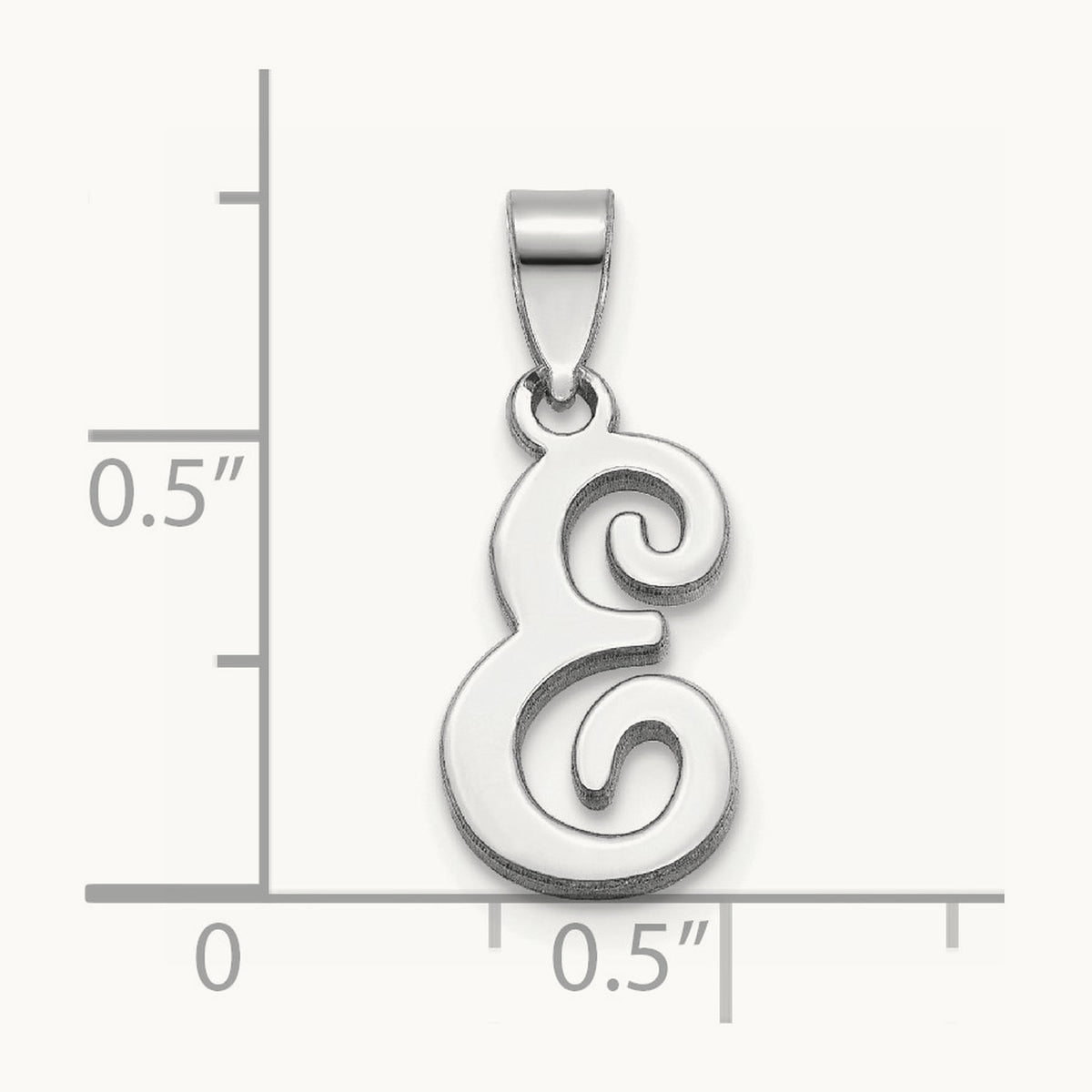 White Gold Script Letter E Initial Pendant, 14K White Gold