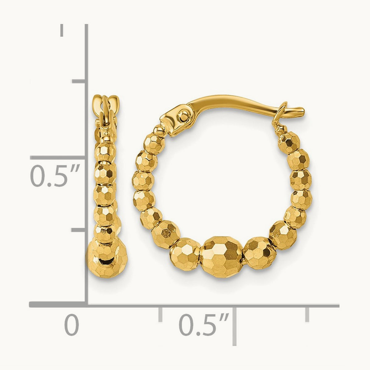 Polished Diamond-cut Beaded Hoop Earrings, 14K
