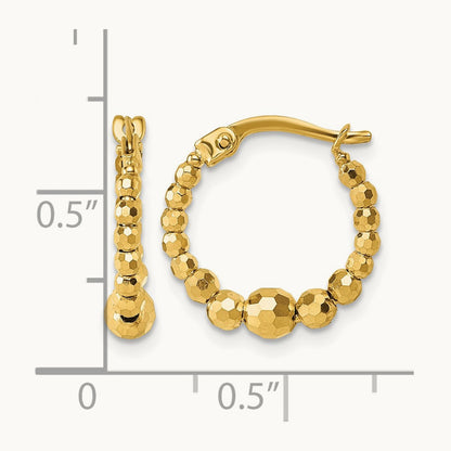 Polished Diamond-cut Beaded Hoop Earrings, 14K