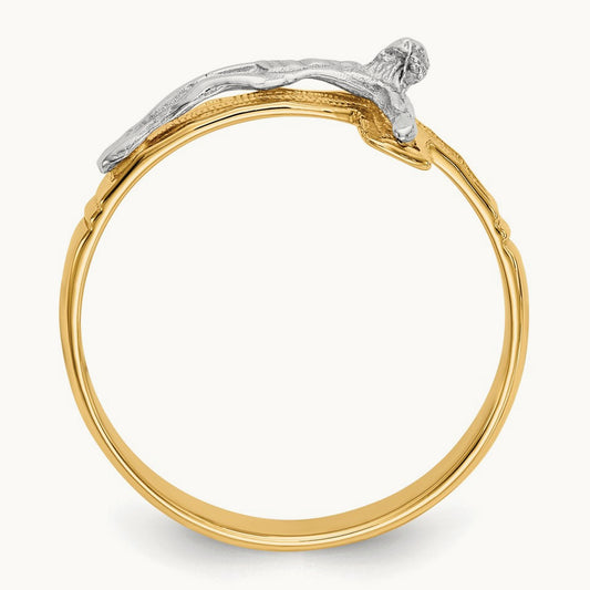Polished Diamond-Cut Mens Crucifix Ring, 14K Two-tone