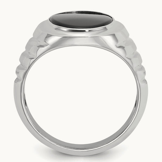 IBGoodman Men's Oval Onyx Complete Ring, 14K White Gold
