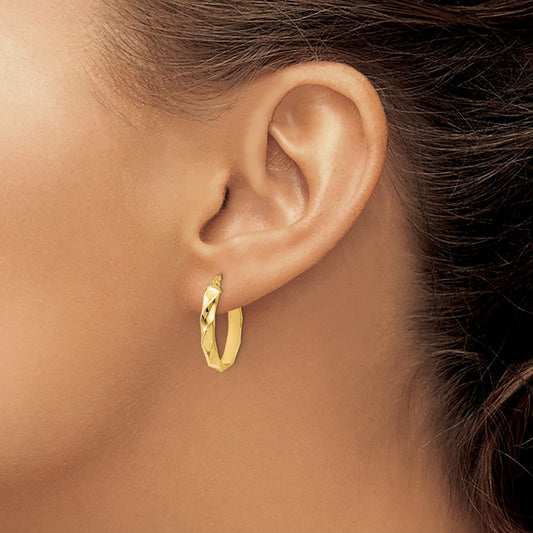 Polished and Twisted Oval Hoop Earrings — 14K Yellow Gold