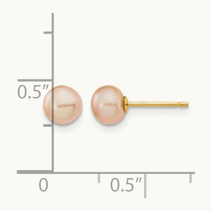 Button Freshwater Cultured Pearl Stud Post Earrings — 14K Yellow Gold