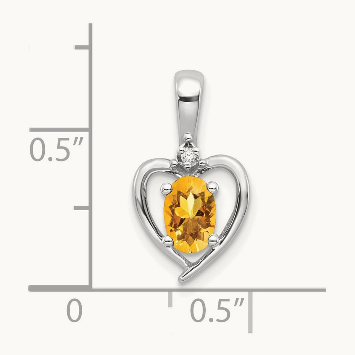Citrine and Diamond Heart Pendant — 14K White Gold
