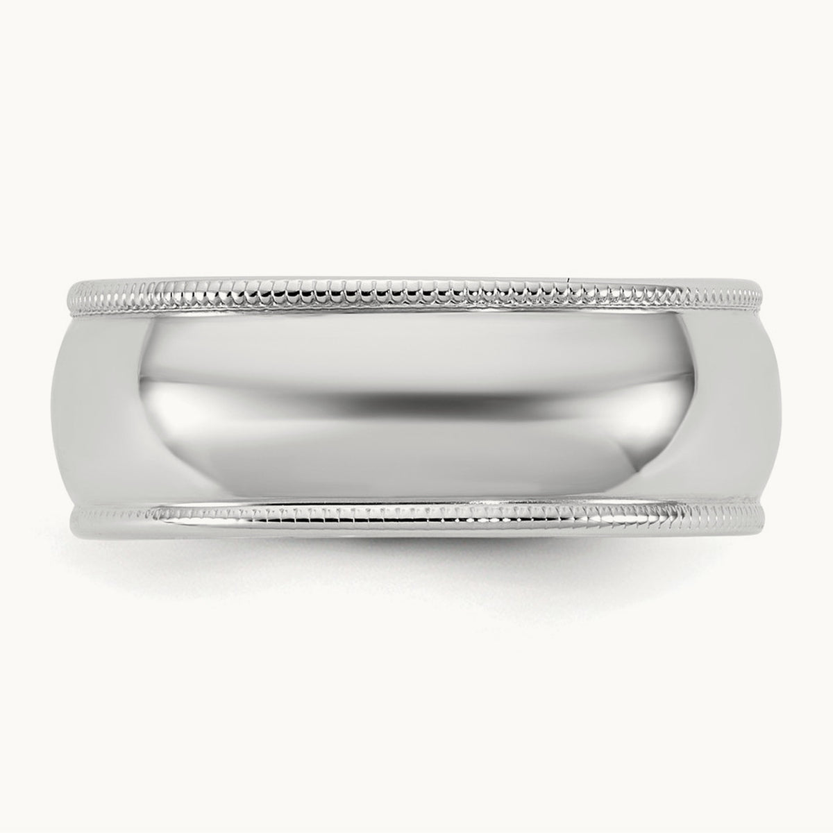 Lightweight Milgrain Half Round Band — 14K White Gold, 7mm