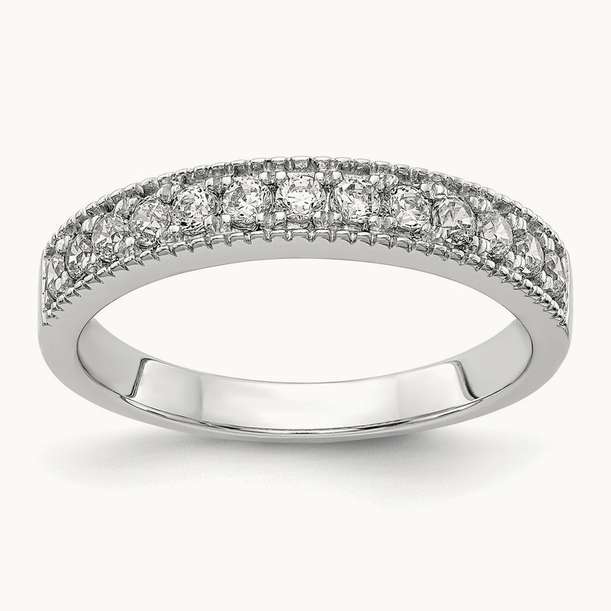 Diamond Beaded Edge Band, 14K White Gold