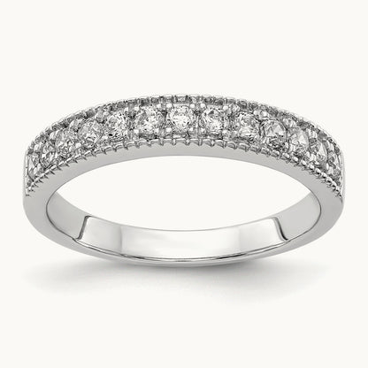 Diamond Beaded Edge Band, 14K White Gold