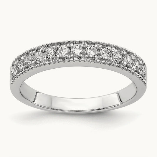 Diamond Beaded Edge Band, 14K White Gold