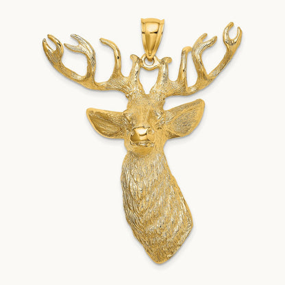 3-D Textured Deer Head Charm, 14K