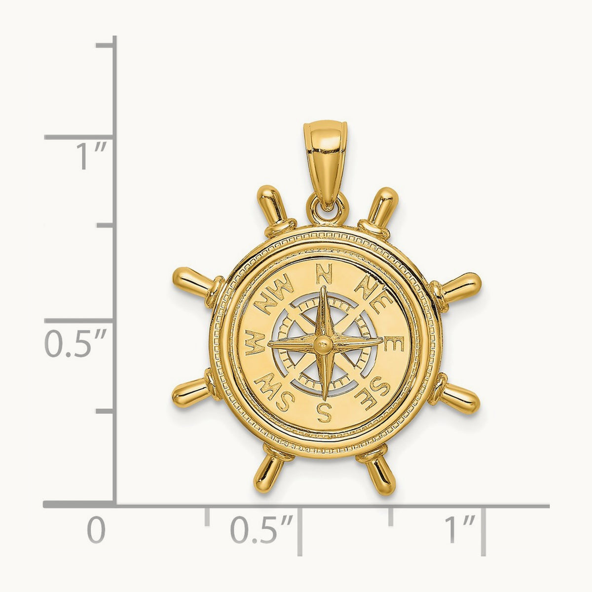 Ships Wheel W/Nautical Compass Charm, 14K