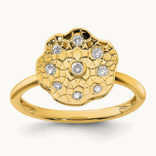 Polished and Textured Diamond Circle Ring, 14K