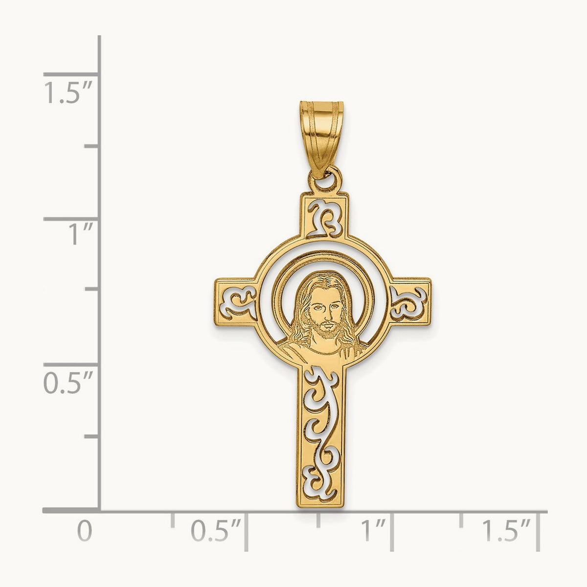 Laser Cut Jesus Face Cross Charm, 14K