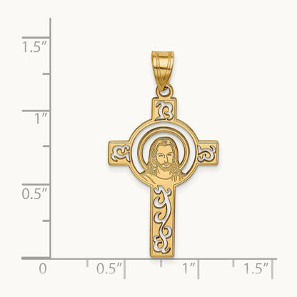 Laser Cut Jesus Face Cross Charm, 14K