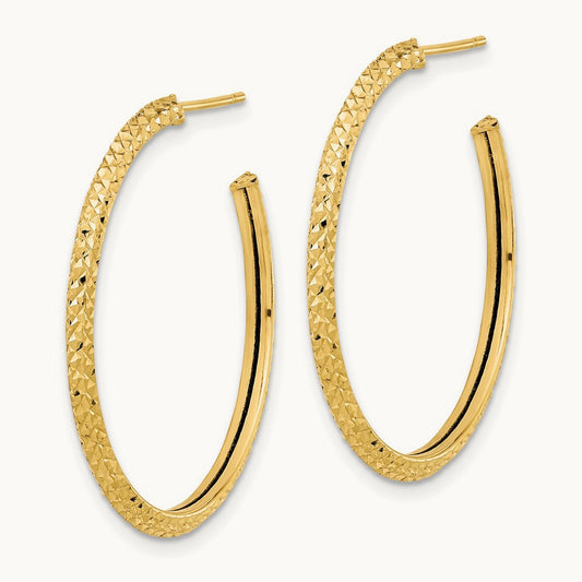 2x25mm Polished Diamond-cut Round Hoop Post Earrings, 14K