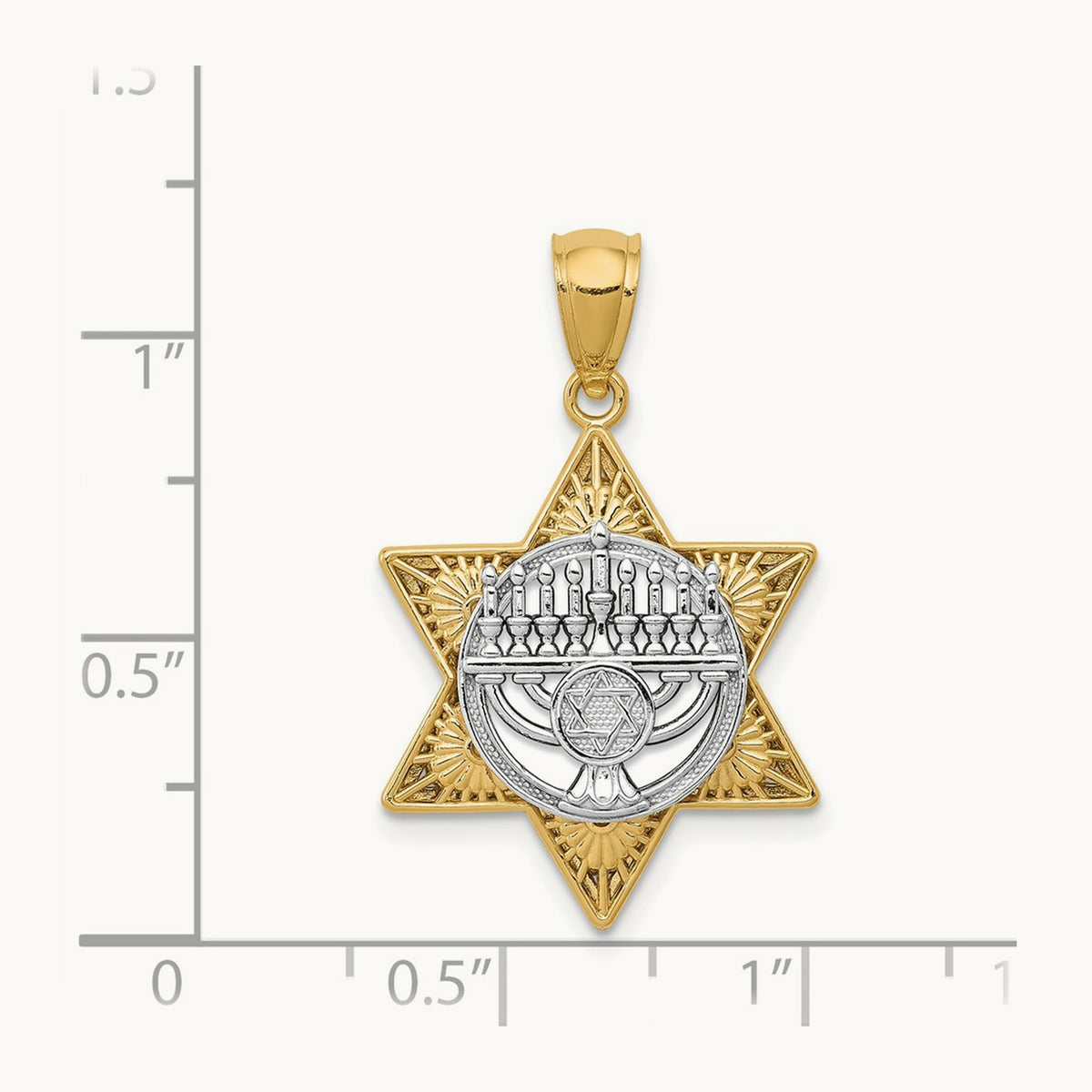 Star Of David and Menorah Pendant, 14K Two-tone