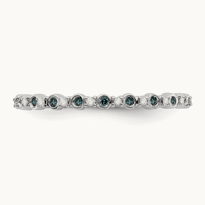 Blue and White Diamond Band, 14K White Gold