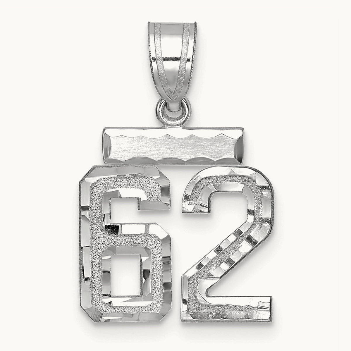 Small Brushed Diamond-cut Number 62 Charm, 14K White Gold