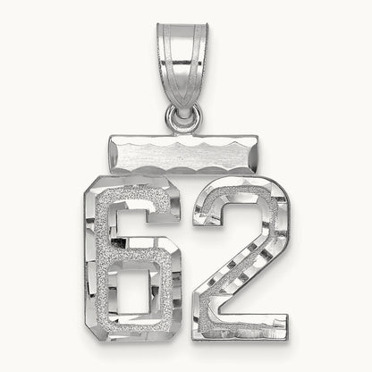 Small Brushed Diamond-cut Number 62 Charm, 14K White Gold