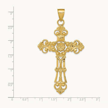 Fleur De Lis Large Cross Pendant, 14K