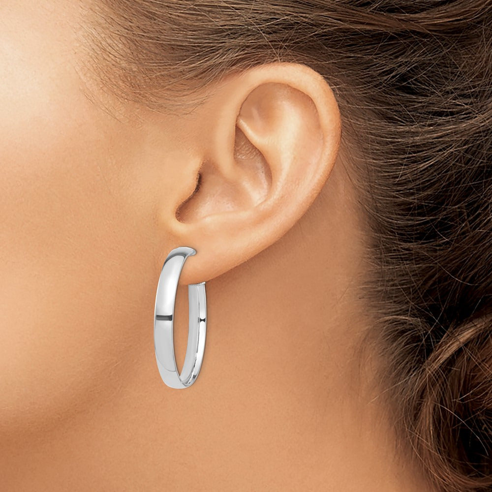 High Polished Omega Back Hoop Earrings — 14K White Gold, 5mm
