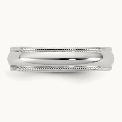 Lightweight Milgrain Half Round Band, 4.5mm, 10K White Gold