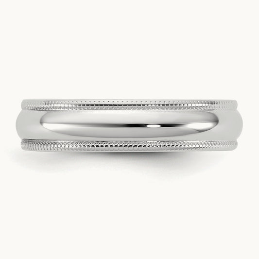 Lightweight Milgrain Half Round Band, 4.5mm, 10K White Gold