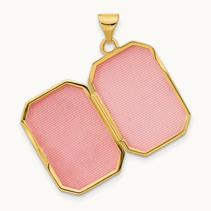 Diamond-cut Brushed Rectangular Locket — 14K Yellow Gold