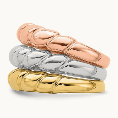Tri-Color Triple Shrimp Band, 14K