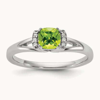 Polished Diamond and Peridot Fashion Ring, 14K White Gold