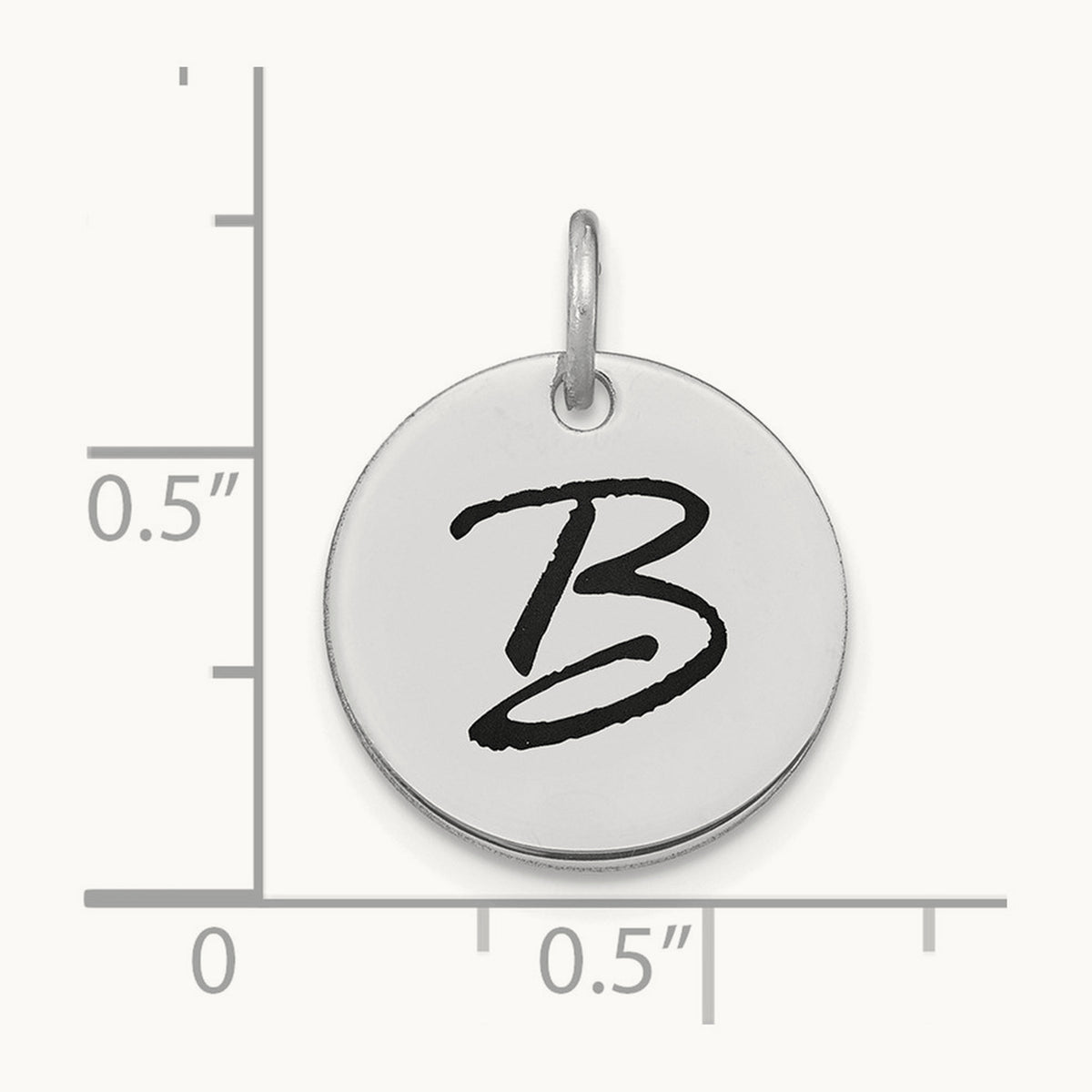 Polished Black Enamel Initial Disk Charm — 14K White Gold, B
