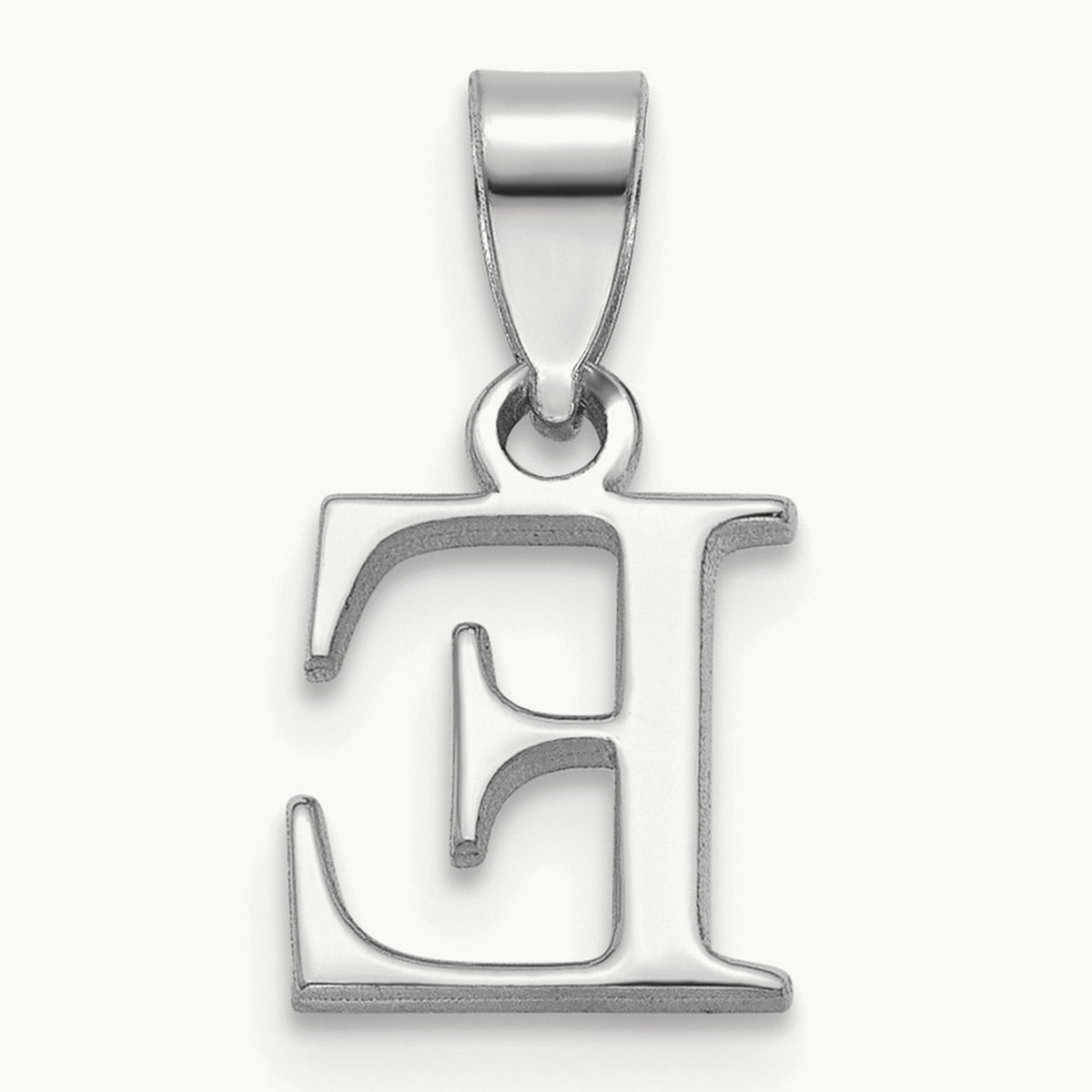 Polished Block Initial Pendant — 14K White Gold, E