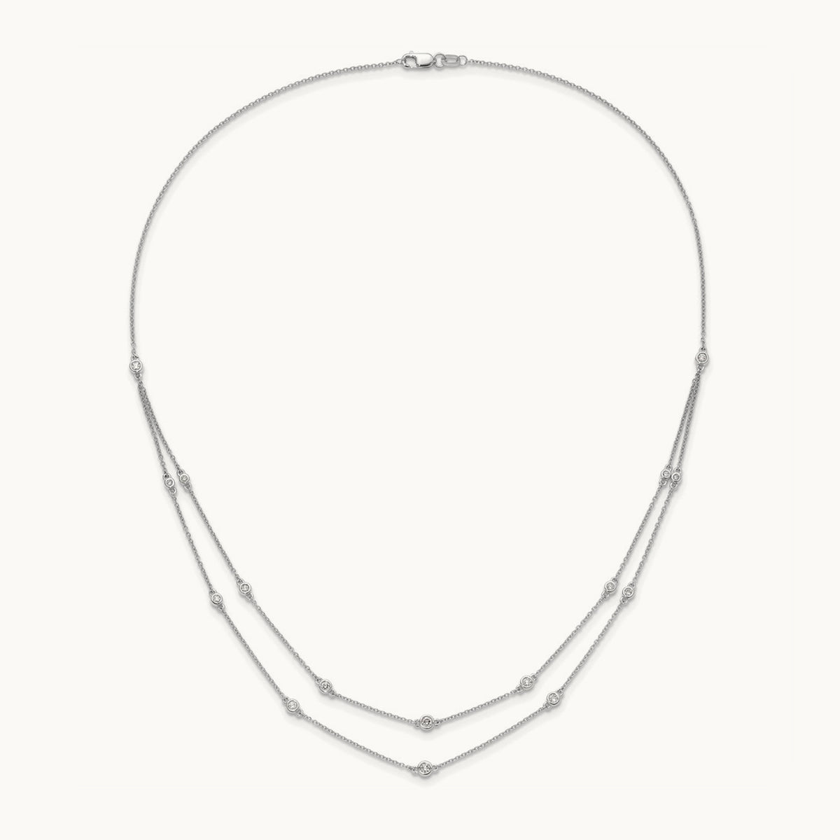 Diamond Multi Station Double Strand Necklace, 14K White Gold