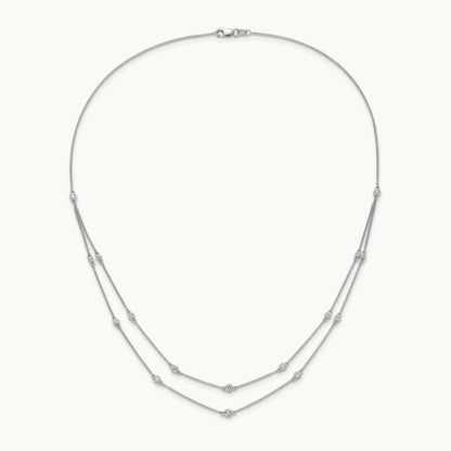 Diamond Multi Station Double Strand Necklace, 14K White Gold