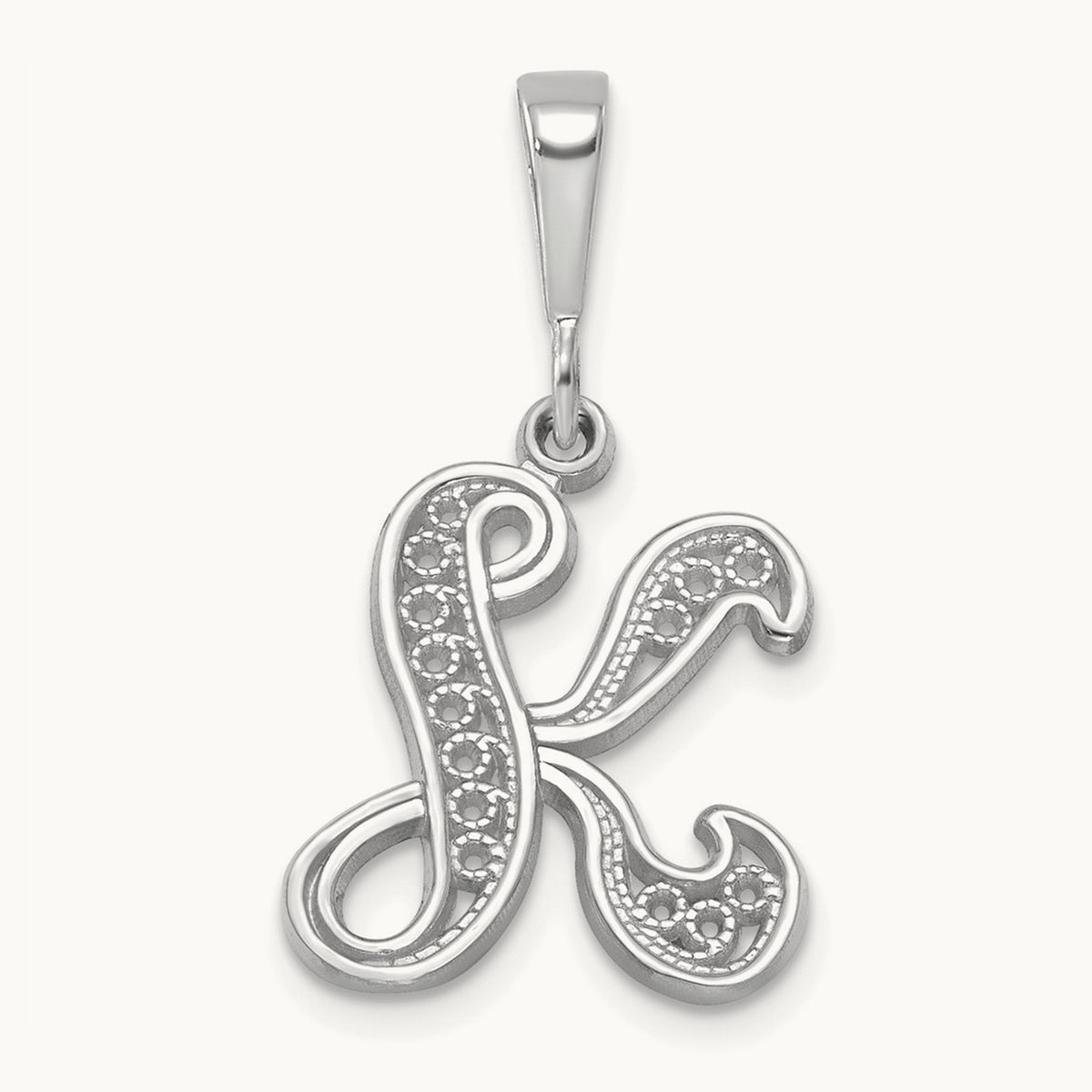 Solid Polished Script Filigree Initial Pendant — K