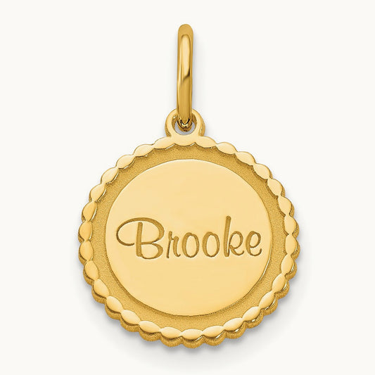 Scalloped Disc with Name Charm, 10K Yellow Gold