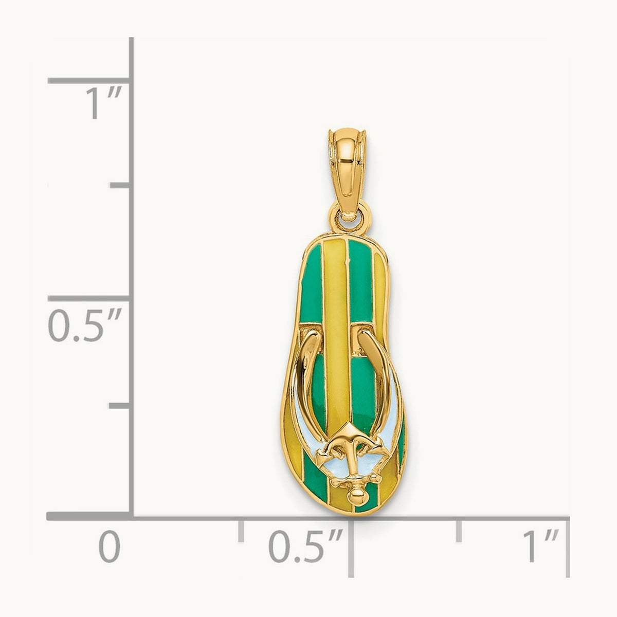 3D Enamel Anchor On Stripe Flip-Flop Charm, 14K